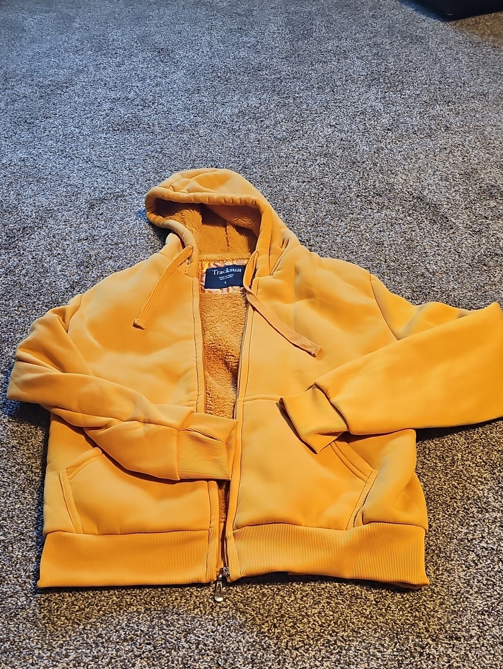 WomensMustard Yellow Sherpa-Lined Hoodie Jacket